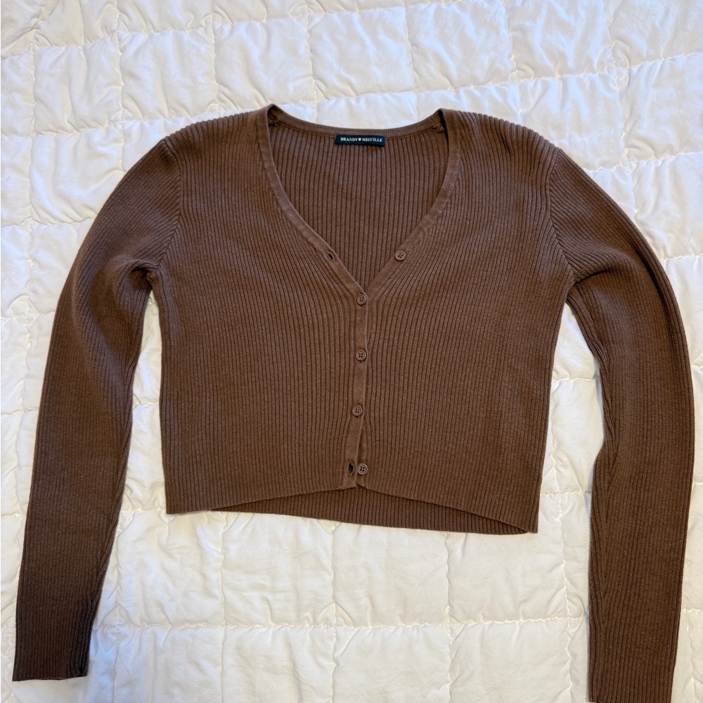 Brandy Melville Brown Ribbed Cardigan Sweater